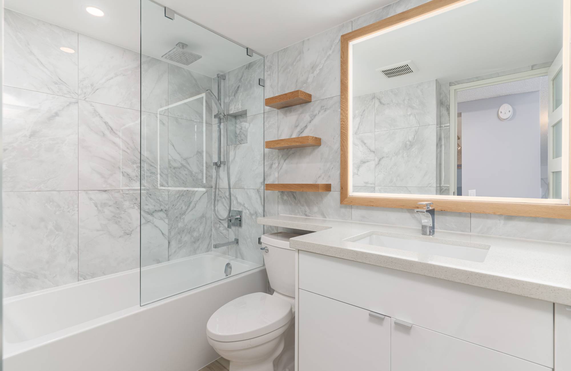 Custom Bathroom Vanity Shelves & Mirror Frame