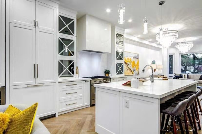 Classic White Modern Kitchen with Yellow Accents